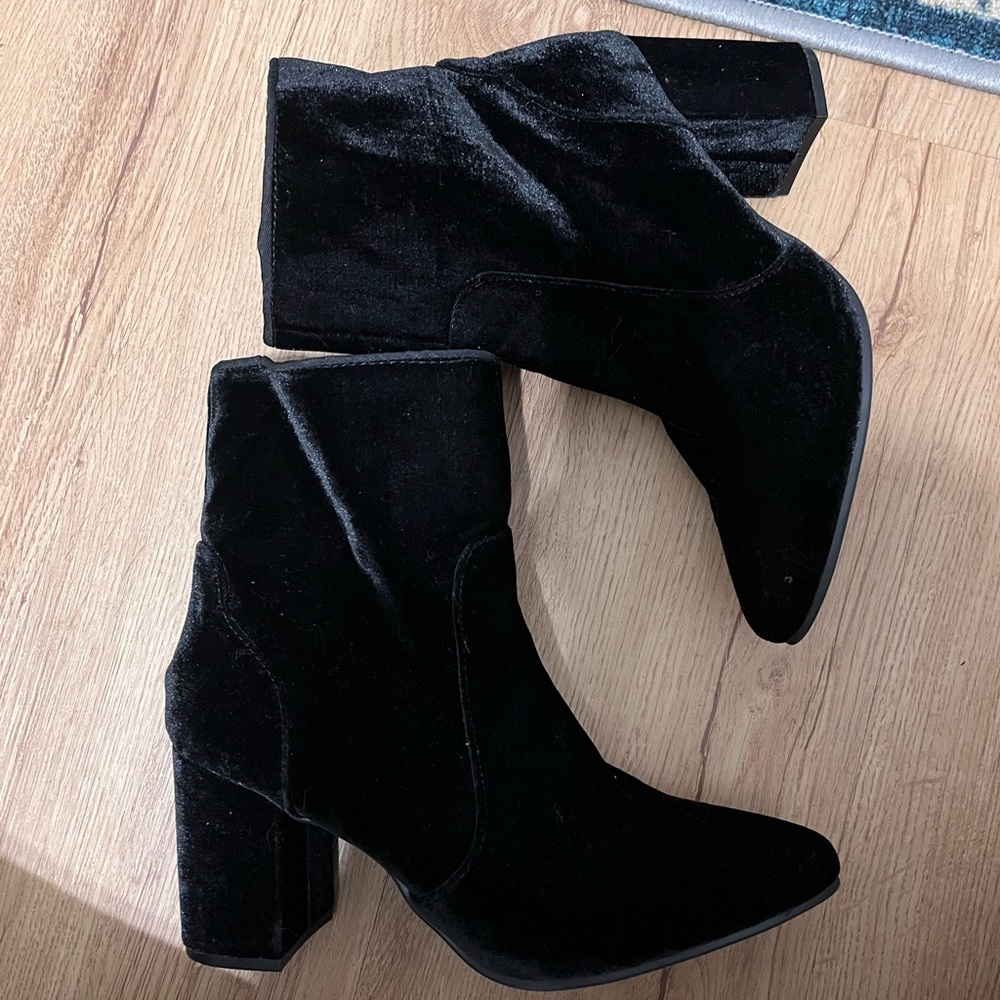 Black velvet booties